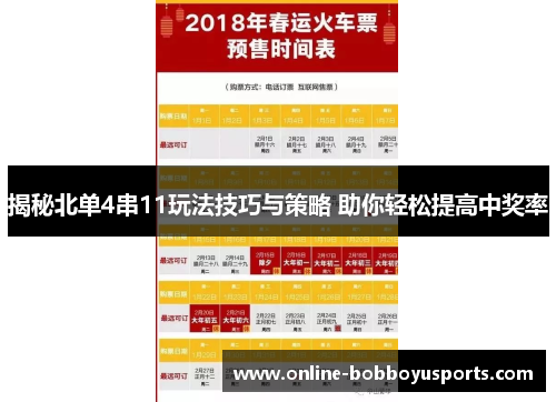 揭秘北单4串11玩法技巧与策略 助你轻松提高中奖率